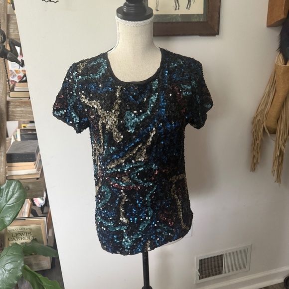 ZADIG & VOLTAIRE DELUXE Trusty Sequins Silk Trim Top S - Picture 1 of 6